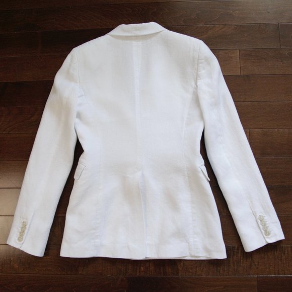 Theory Shawl Collar Double-Breasted Integrate White Linen Blazer Jacket Ladies 2 - Picture 6 of 11